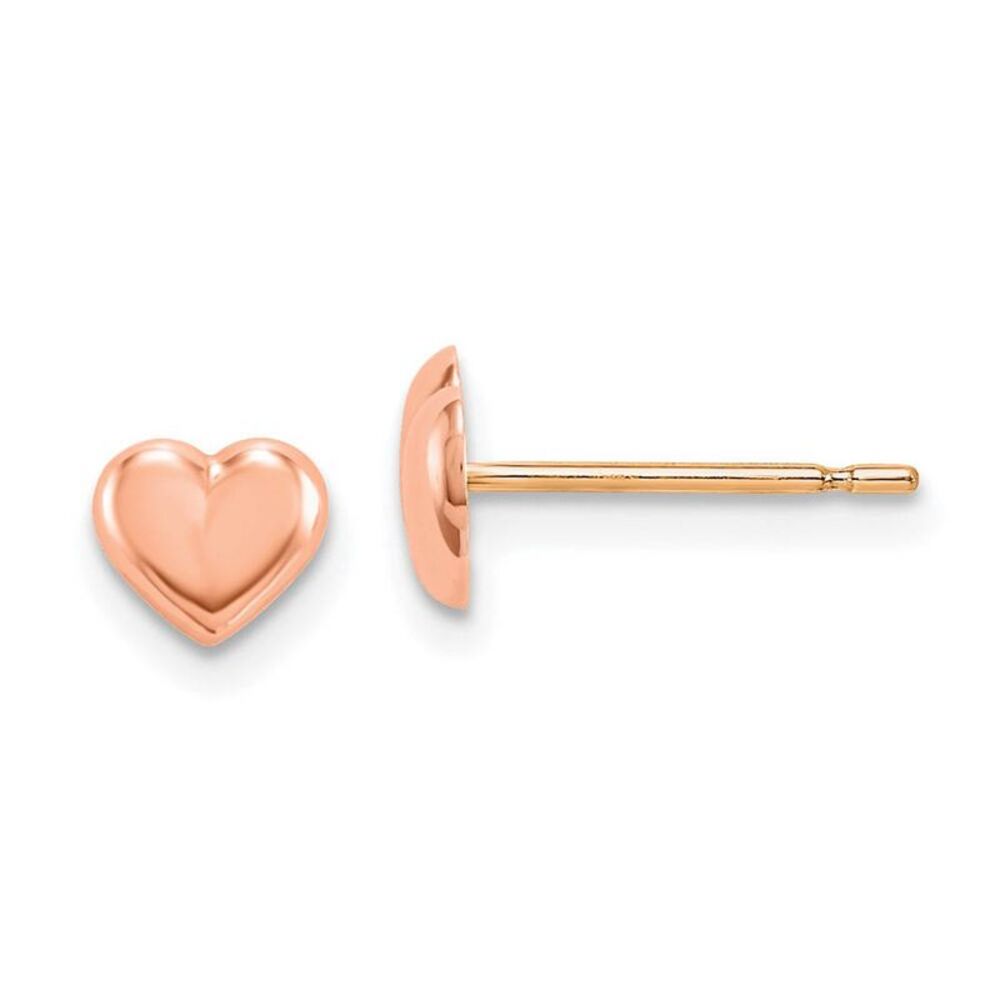 Kids 6mm Polished Puffed Heart Post Earrings in 14k Rose Gold